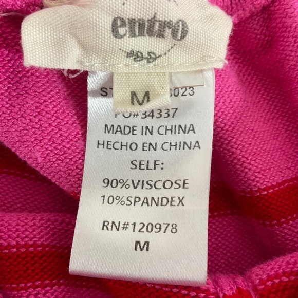 Entro Pink & Red Striped Knit Shorts  Size Medium Drawstring Waist Loungewear - Picture 4 of 6